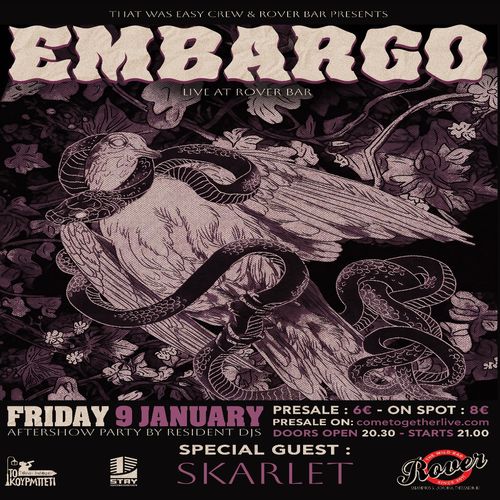 EMBARGO Live @ Rover || FRI 9 JAN || Special Guest: SKARLET
